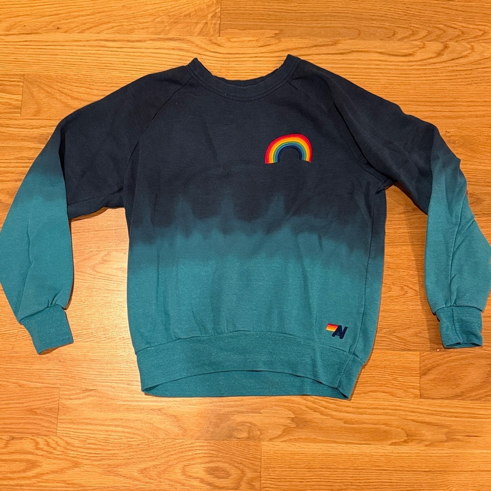 Aviator Nation Navy and Teal Ombre Sweatshirt with Rainbow Patch